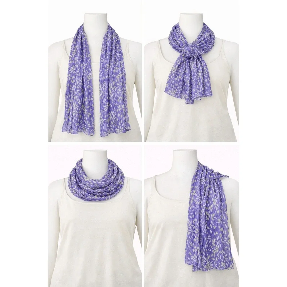 Denim & Co Beach Womens Purple Floral Firework Crinkle Scarf 28x72 A263190